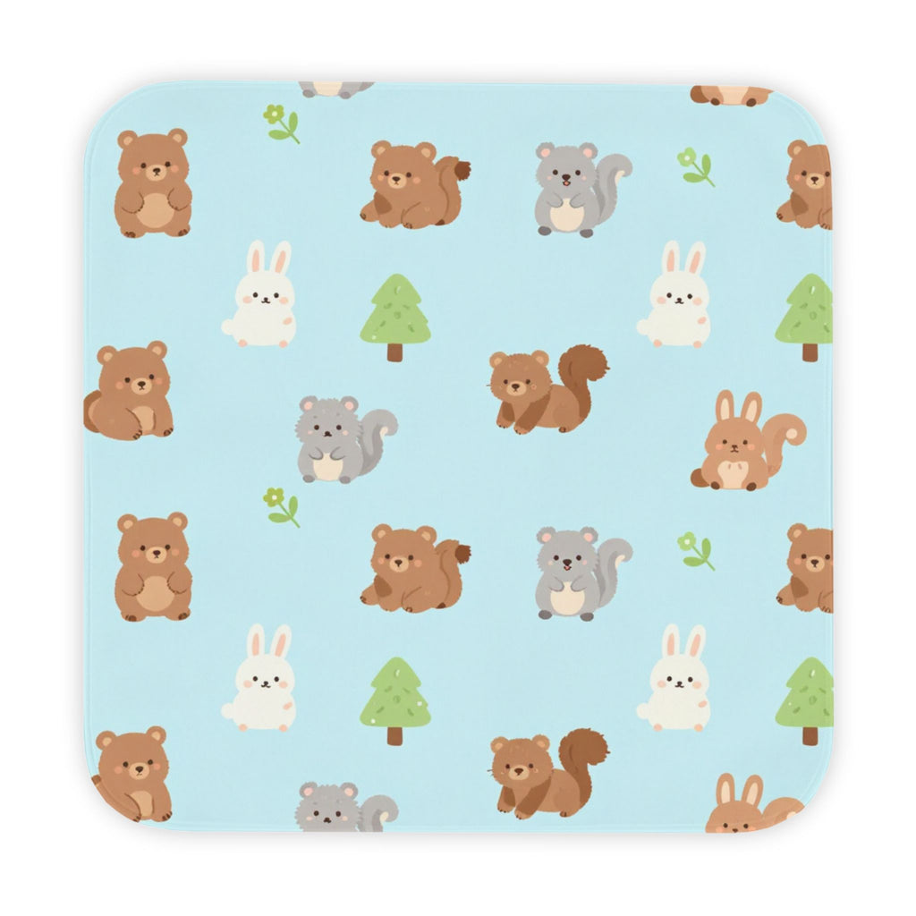 Hooded Baby Towel — Blue Woodland Animals (Bunny, Bear & Squirrel)