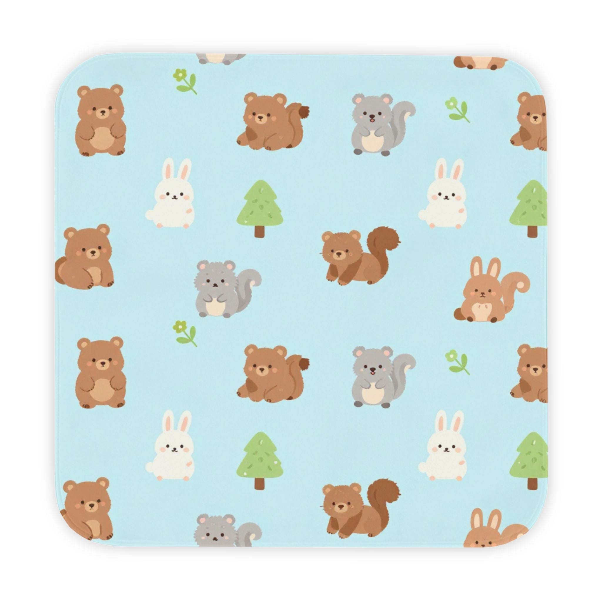 Hooded Baby Towel — Blue Woodland Animals (Bunny, Bear & Squirrel)