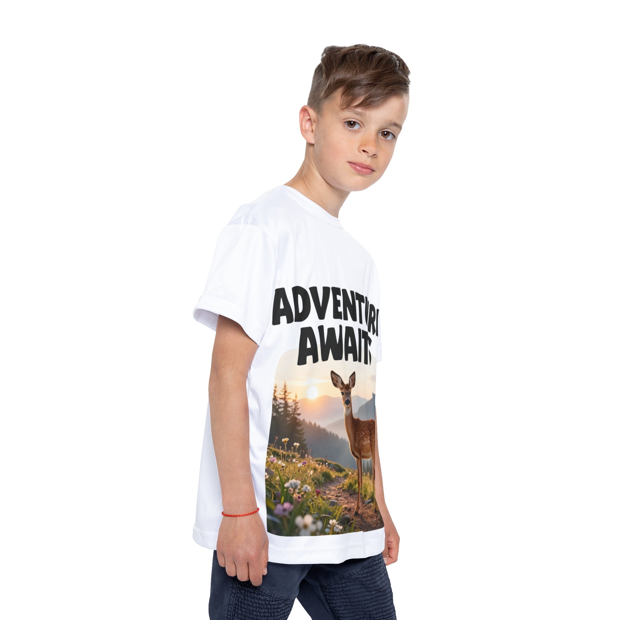 Kids Jersey — "Adventure Awaits" Deer Nature Sports Tee