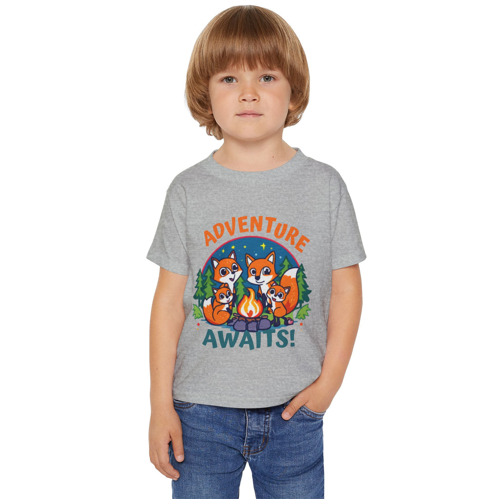 Toddler T-Shirt — "Adventure Awaits!" Camping Fox Family Graphic