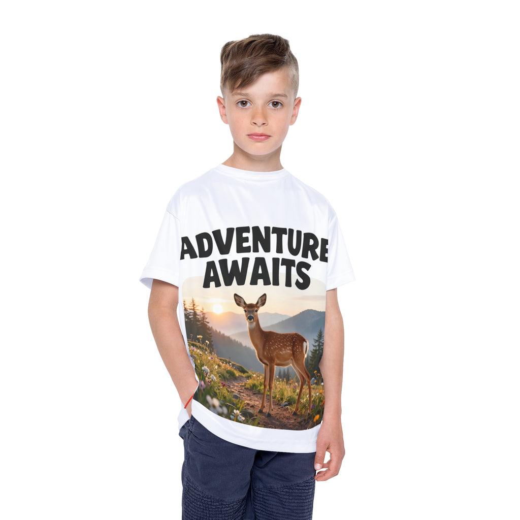 Kids Jersey — "Adventure Awaits" Deer Nature Sports Tee