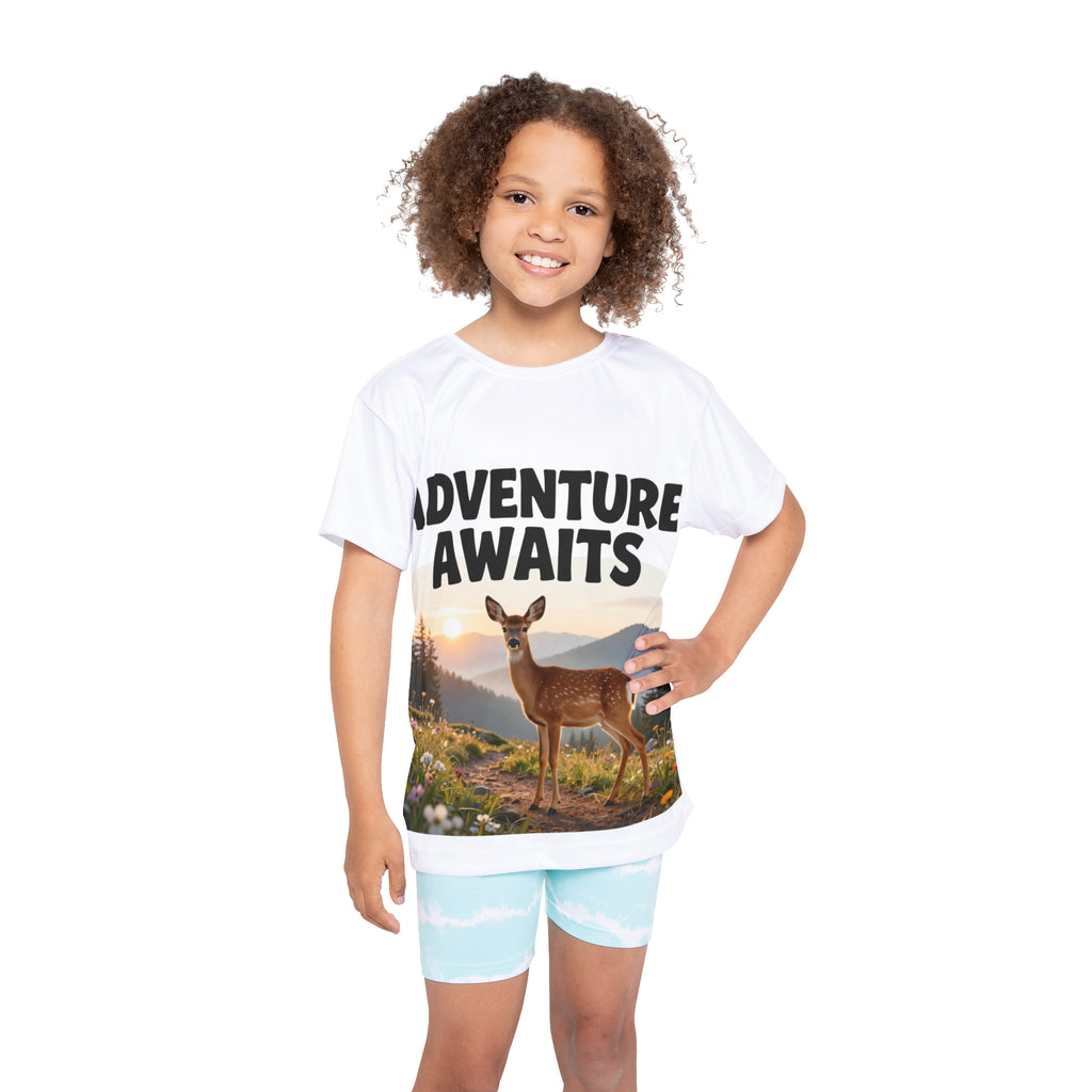 Kids Jersey — "Adventure Awaits" Deer Nature Sports Tee
