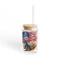 Patriotic Motorbike Sipper Glass - 16oz Americana Flag Straw Tumbler