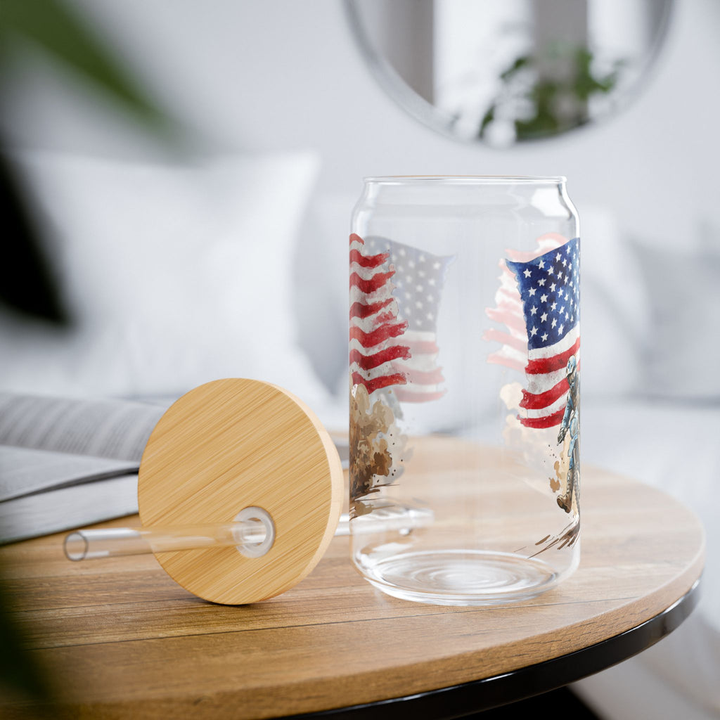 Patriotic Motorbike Sipper Glass - 16oz Americana Flag Straw Tumbler