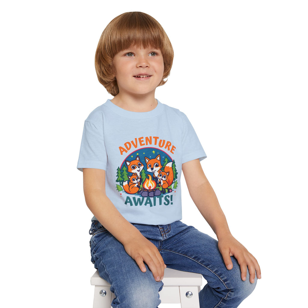 Toddler T-Shirt — "Adventure Awaits!" Camping Fox Family Graphic