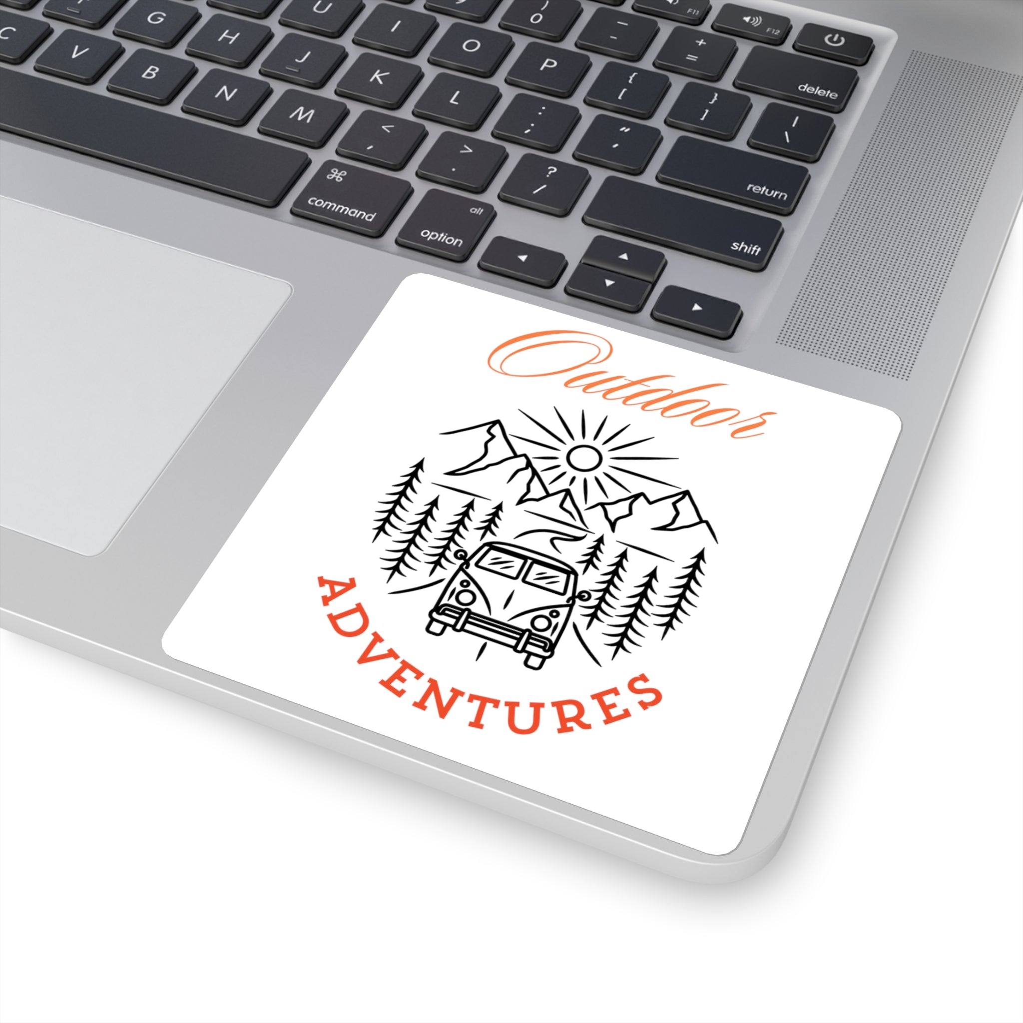 Outdoor Adventures Sticker — Camper Van Mountain Square Sticker